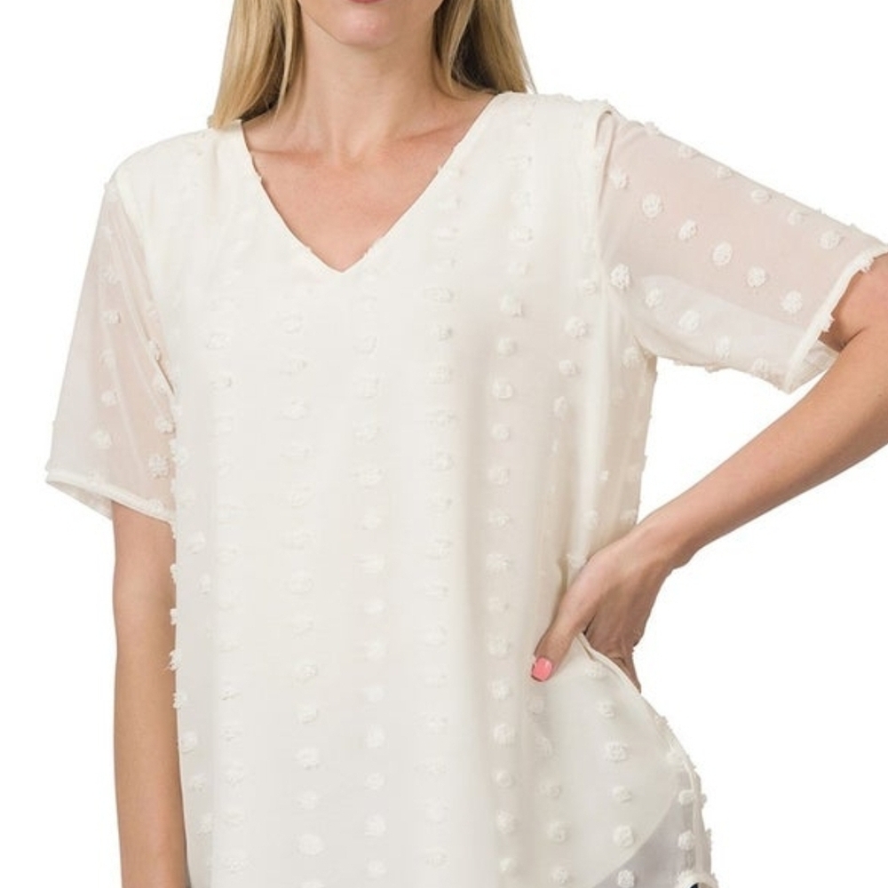 A New Day Cream Textured V-Neck Blouse